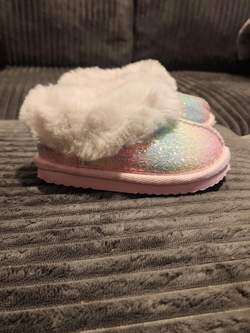 wonder nation Pastel Rainbow Glitter Slippers with Pink Trim